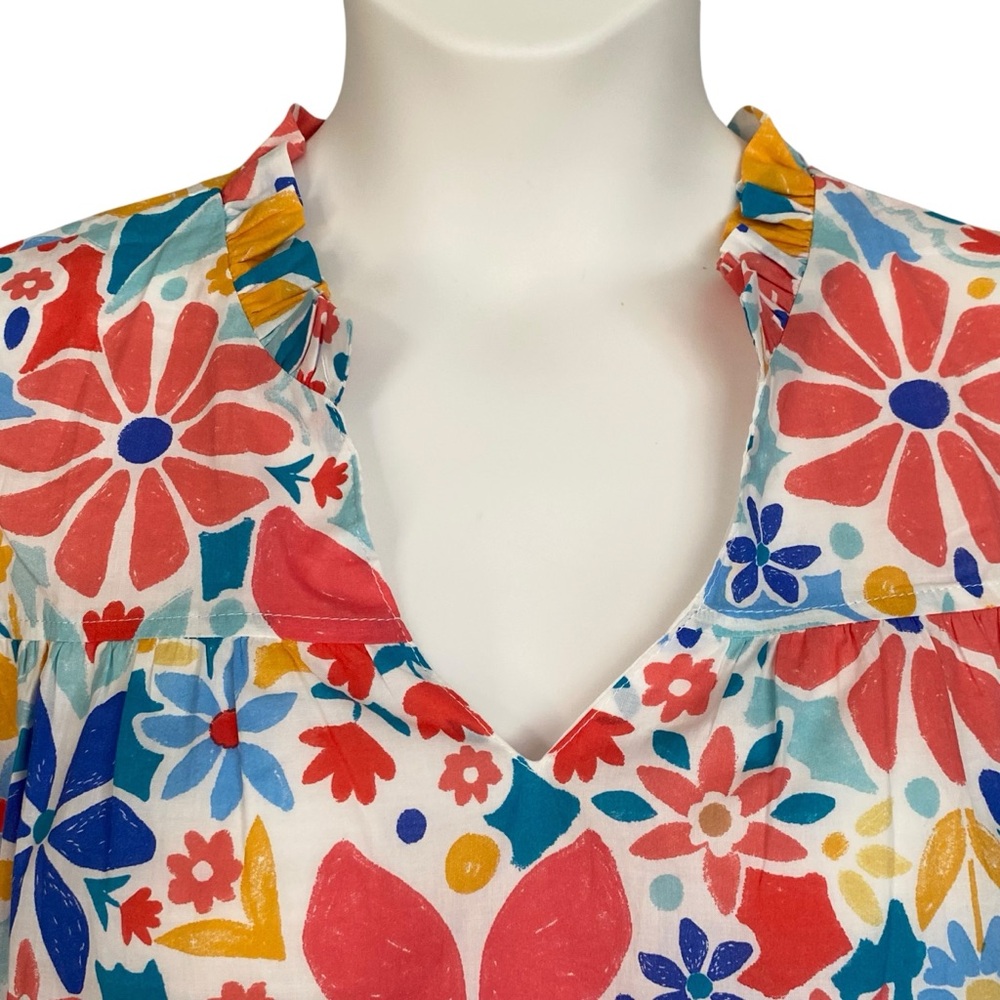 Fate Curve Floral Print Bubble Sleeve Cotton Blouse Womens Plus Size 1X NWT - Picture 4 of 12